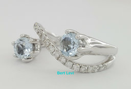 1.25 ct 14K White Gold Round Diamond & Aquamarine Two-Stone Bypass Ring