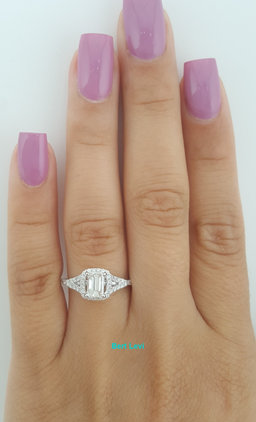 Emerald Cut Diamond Halo Engagement Ring 0.82 ct 14K White Gold Retail $3495