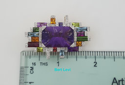 Bellarri Amethyst Gemset Diamond Pendant Brooch 21.4 ct 18.9Gr 18K Yellow Gold