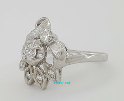 1/3 ct Vintage Art Deco 14K White Gold Old European & Single Cut Engagement Ring