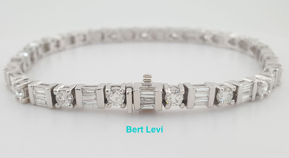 Thumbnail: Round & Baguette Diamond Tennis Bracelet 6.6 ct 14k White Gold 8" Rtl. $18k