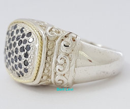 EFFY 925 Sterling Silver & 18k Gold 0.5 ct Round Cut Black Diamond Fashion Ring