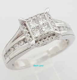 Princess Cut Diamond Invisible Set Halo Engagement Ring 0.65 ct 14K White Gold