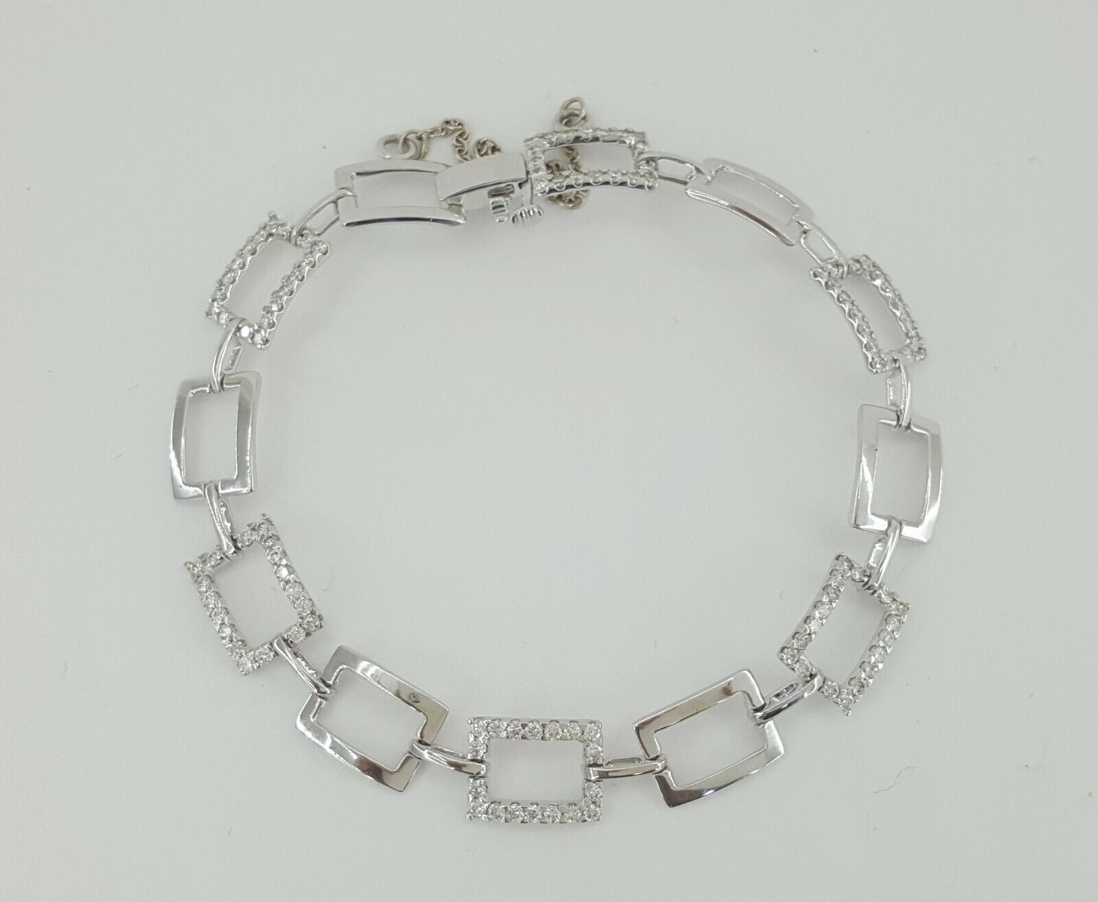 Round Cut Diamond Square Box Tennis Bracelet 8.8 Grams 7" 1.62 ct 14K White Gold