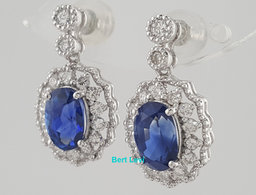 Oval Sapphire & Diamond Halo Dangle Earrings 3.47 ct Platinum Retail $7K