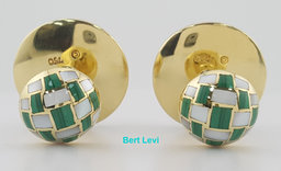 Vintage Tiffany & Co Malachite & MOP Cufflinks 18k Yellow Gold 14.2 Grams
