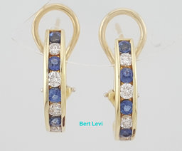 Tiffany & Co Round Diamond & Sapphire 1.36 ct 18K Yellow Gold Omega Earrings