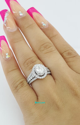 Say I Do Oval Diamond Double Halo Engagement Ring 14k White Gold 1.4 ct