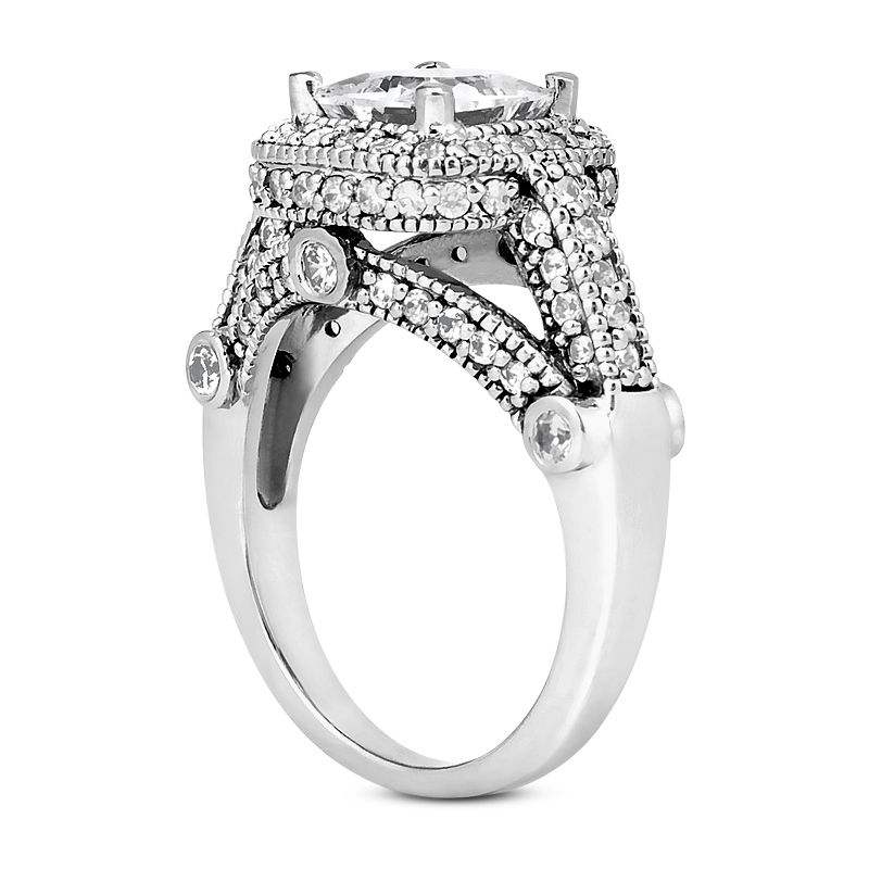 Thumbnail: Ladies 14KT White Gold Platinum Princess Diamond Halo Engagement Ring ENR6983