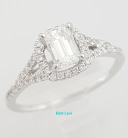 Emerald Cut Diamond Halo Engagement Ring 0.82 ct 14K White Gold Retail $3495