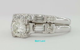 Round & Baguette Cut Diamond Engagement Ring Set 0.75 ct 14K Gold & Platinum