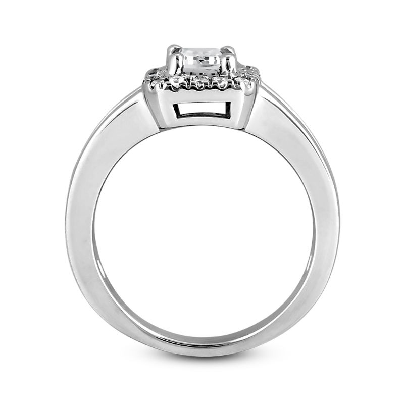 Thumbnail: Ladies 14KT White Gold Platinum Emerald Cut Diamond Halo Engagement Ring ENR7699