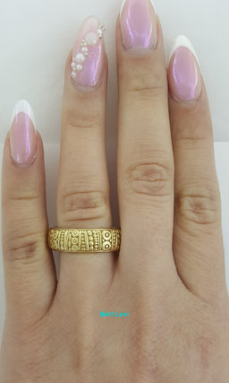 Alex Sepkus Carved 18K Yellow Gold Wedding Band Ring 6.7 mm Size 10.75