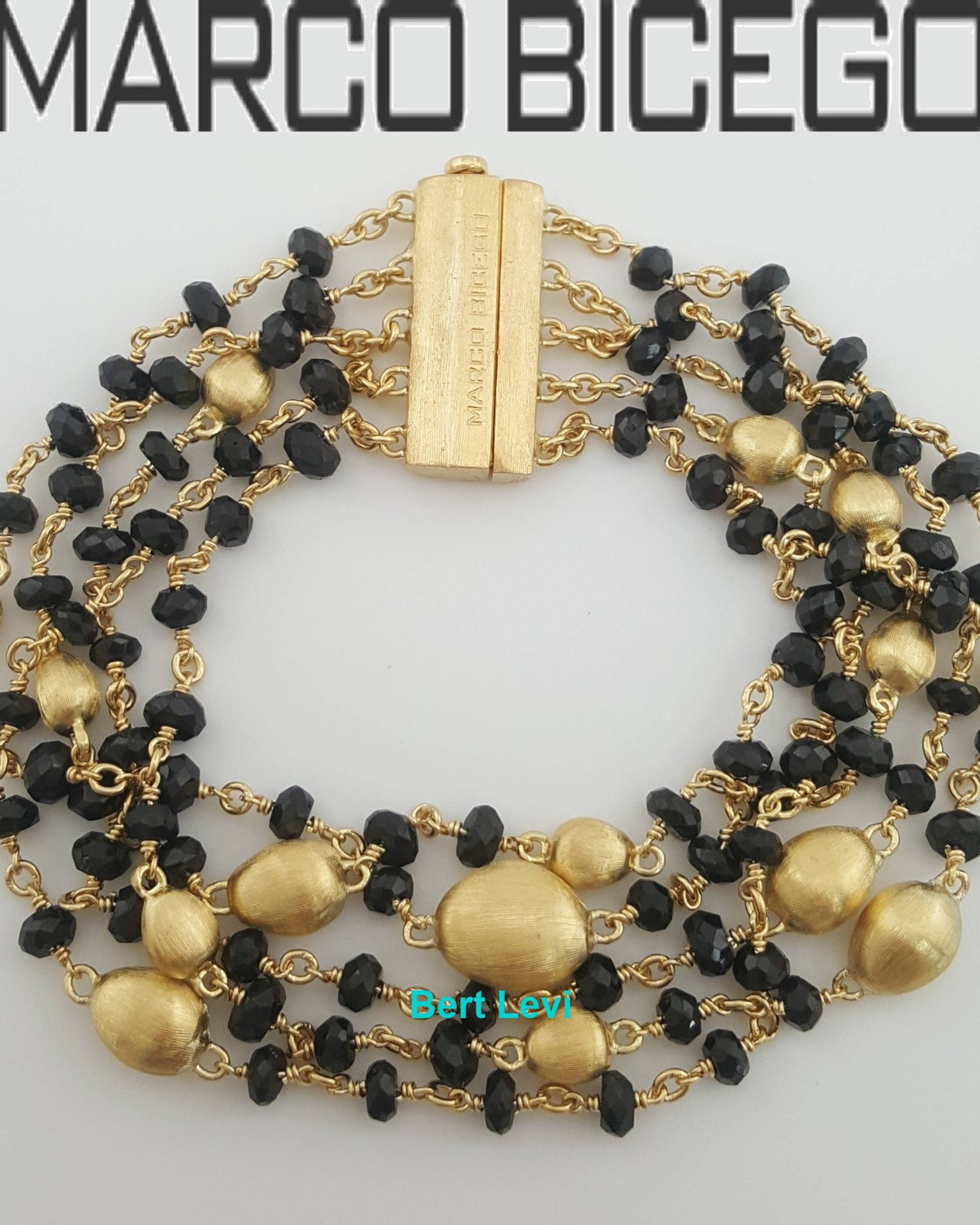 Marco Bicego 5-Strand Siviglia Black Onyx 18K Yellow Gold Bracelet 25.3 Grams