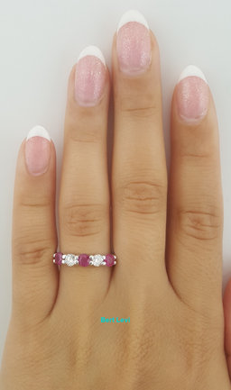 Ruby and Diamond 5 Stone Ring 1 ct 14k White Gold
