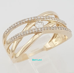 Round Diamond Crossover Wedding Band Ring 0.2 ct 14K Yellow Gold