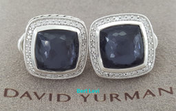 David Yurman Sterling Silver Albion 11mm Hematite & Diamond Clip-On Earrings
