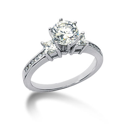 Ladies 14KT White Gold Platinum Three Stones Engagement Ring ENR6316