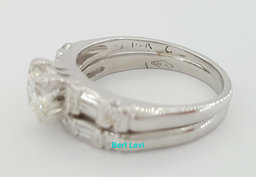 Round & Baguette Cut Diamond Engagement Ring Set 0.75 ct 14K Gold & Platinum