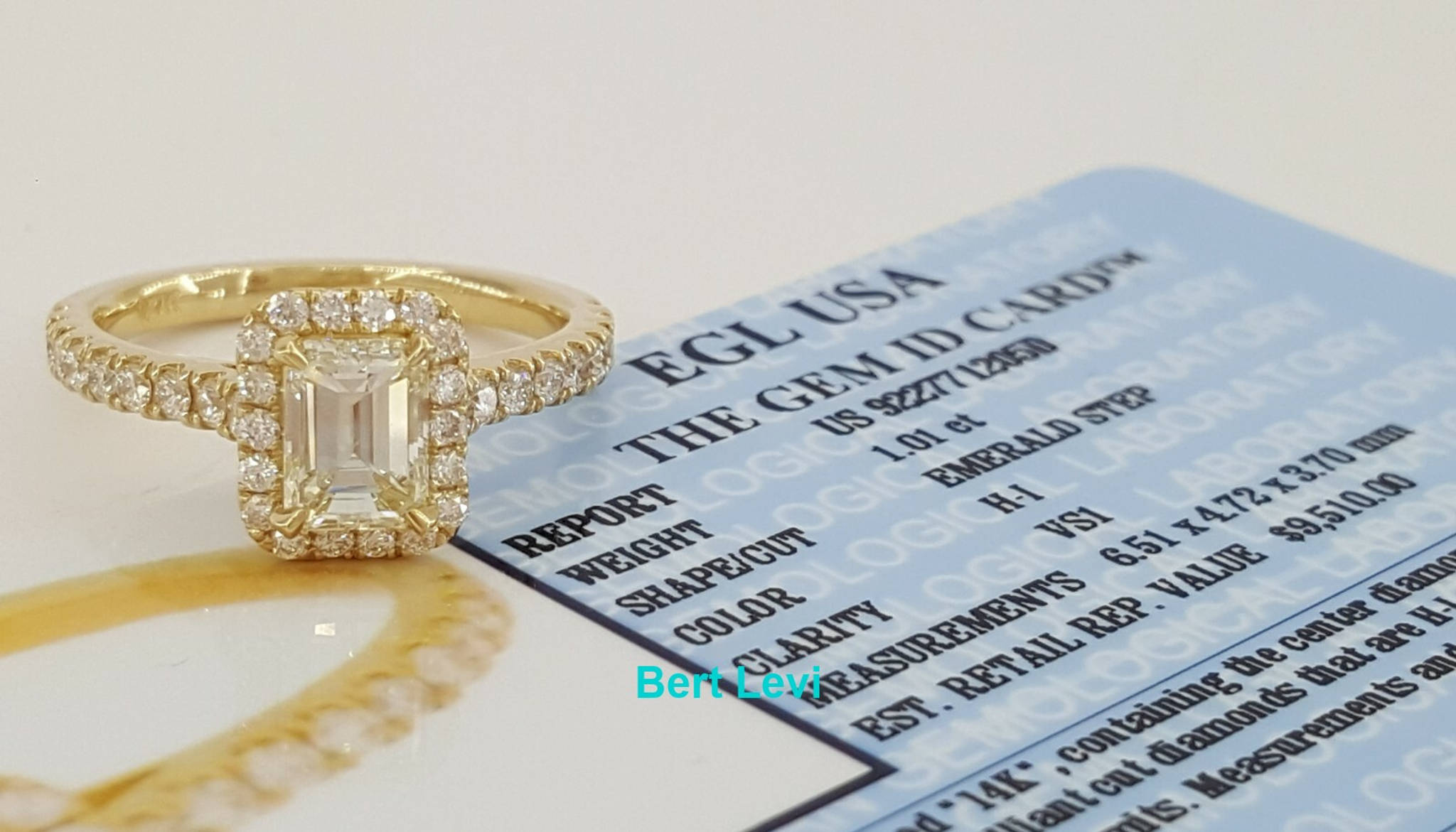Emerald Cut Diamond Halo Engagement Ring 1.56 ct 14K Yellow Gold Rtl $9,510