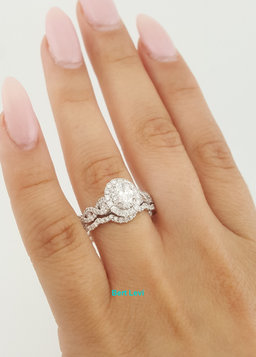 Neil Lane Oval Diamond Double Halo Engagement Ring & Band Set 1.38 ct Rtl $5.7K