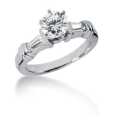 Ladies 14KT White Gold Platinum Tailored Engagement Set ENS696-A