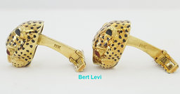 David Webb Ruby & Enamel Leopard Cufflinks 18k Yellow Gold 17.7 Grams