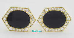 Oval Black Onyx Diamond 18k Yellow Gold Cufflinks 1 ct 27 Grams