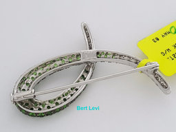 LeVian Le Vian Round Cut Diamond & Tsavorite Garnet Brooch Pin 18K W Gold 3.1 ct