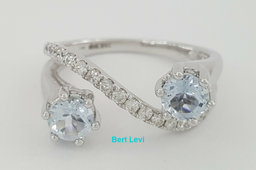 1.25 ct 14K White Gold Round Diamond & Aquamarine Two-Stone Bypass Ring