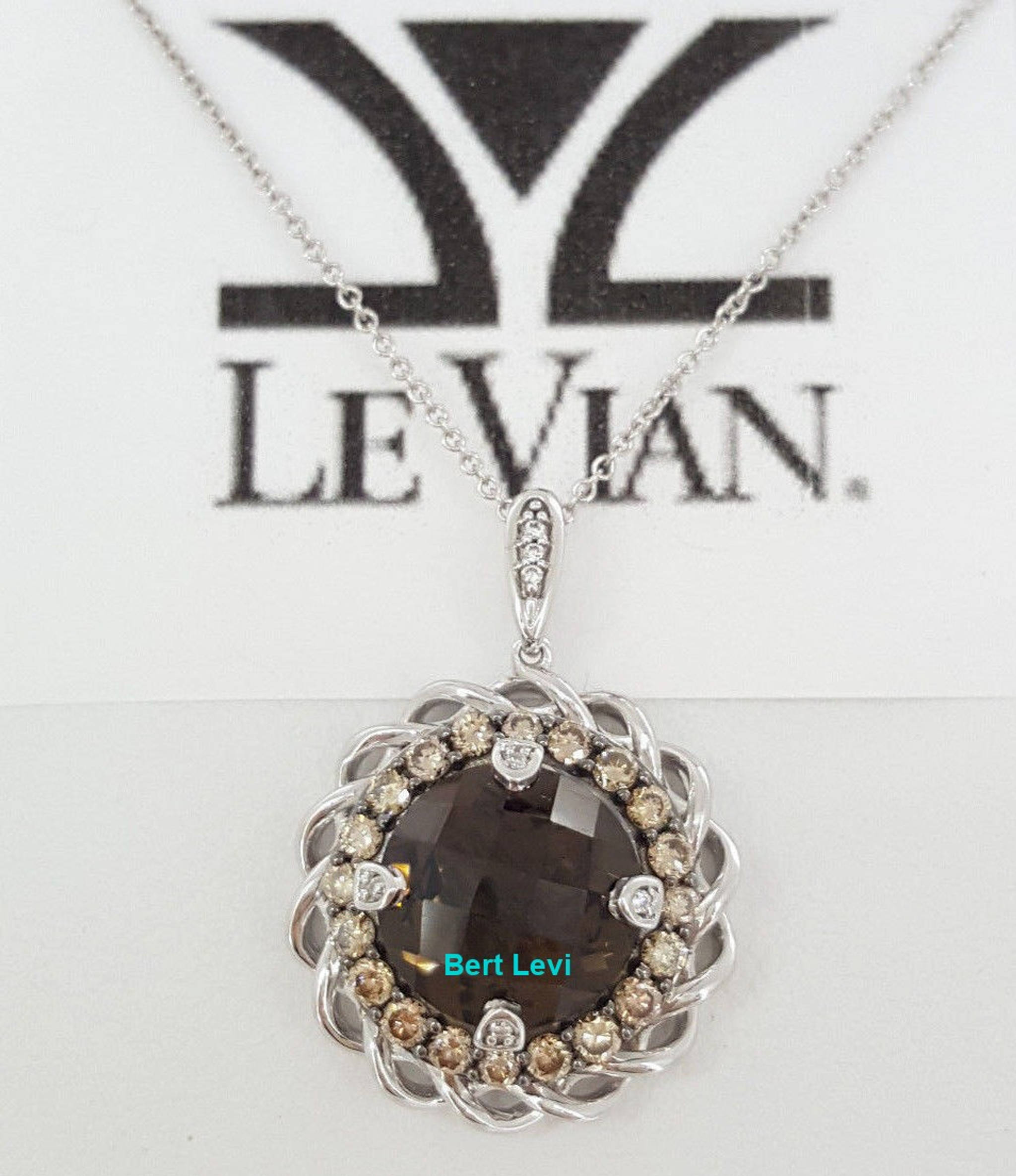 LeVian Smoky Quartz & Chocolate Diamond Pendant / Necklace 18" 14K Gold 4.77 ct