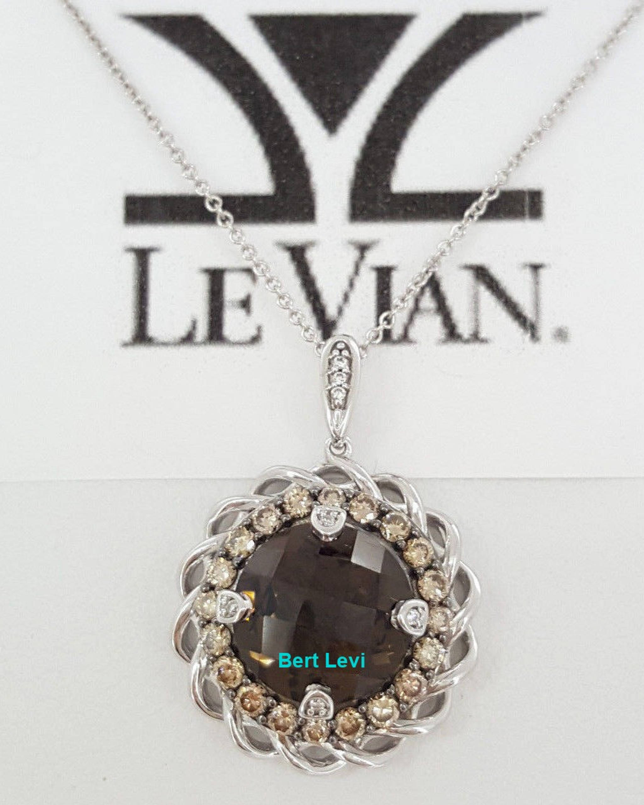 LeVian Smoky Quartz & Chocolate Diamond Pendant / Necklace 18" 14K Gold 4.77 ct