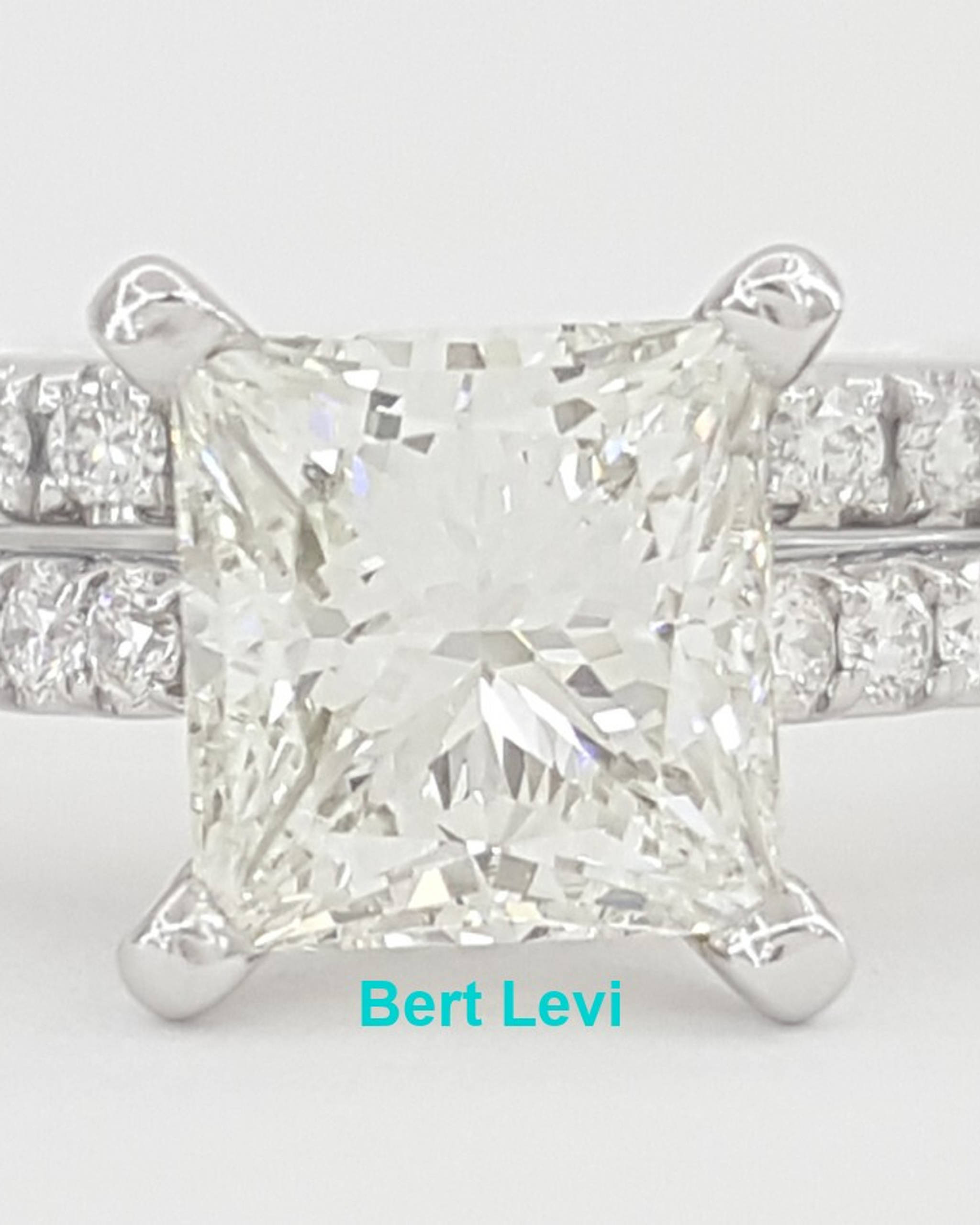 Ideal Princess Cut Diamond Engagement Ring Set 1.74 ct 14K White Gold Retail $9k