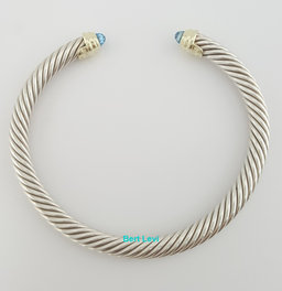 David Yurman Classic Cable Blue Topaz Bracelet Silver & 14k Gold 5 mm 6.5" $850
