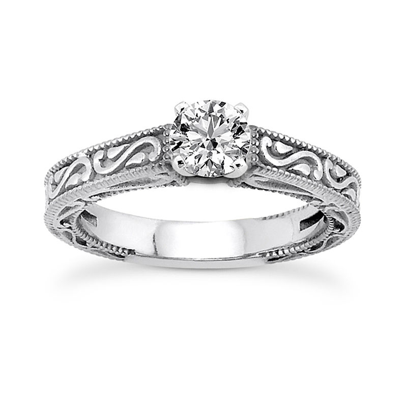 Ladies 14KT White Gold Platinum Solitaire Engagement Set ENS3591-A