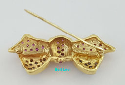 LeVian Le Vian 14K Yellow Gold 0.85 ct Pink Sapphire & Diamond Bow Pin Brooch