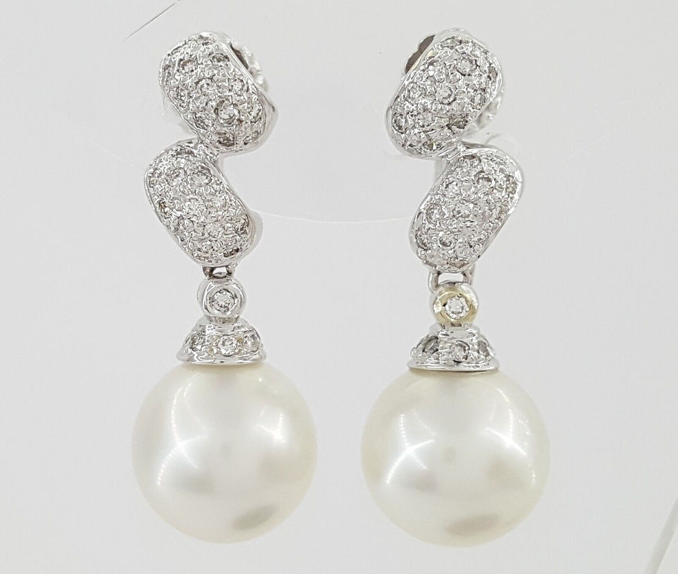 Diamond & Akoya Pearl Swirl Drop Screw Clip-On Earrings 0.5 ct 14k W Gold