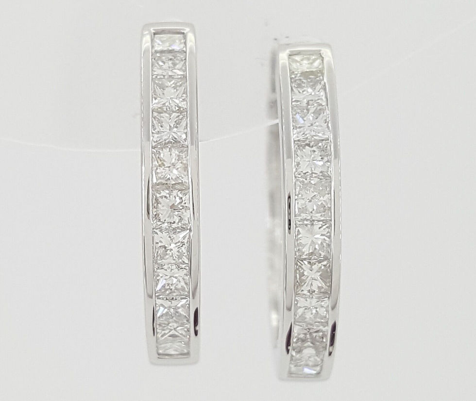 Thumbnail: Princess Cut Diamond Hugger Hoop Earrings 15.2 mm 0.5 ct 14K White Gold