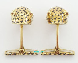 David Webb Ruby & Enamel Leopard Cufflinks 18k Yellow Gold 17.7 Grams