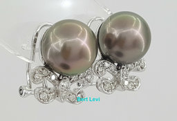 South Sea Pearls & 0.24 ct Diamond Earrings 7.3grams 18k White Gold 10mm $2,500