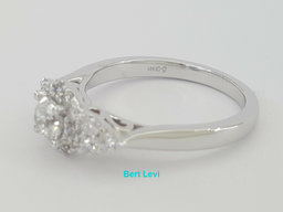Round Brilliant Cut Diamond 3-Stone Halo Engagement Ring 0.87 ct 14K White Gold