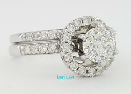 1.31 ct 14K White Gold Round Brilliant Diamond Halo Engagement Wedding Ring Set