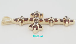 Vintage Garnet Diamond Cross Pendant 10k Yellow Gold 1.35" 2.3 grams