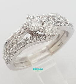Ever Us Two Stone Round Diamond Engagement Ring Set 14k White Gold 1.12 ct $3648
