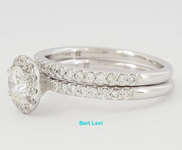 Round Brilliant Diamond Halo Engagement / Wedding Ring Set 1 ct 14K White Gold