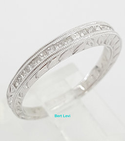 Channel Set Princess Cut Diamond Curve Milgrain Wedding Band 14k W Gold 0.33 ct