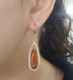 Vintage 14k Rose Gold Amber Drop Dangle Earrings 4 Grams 2"