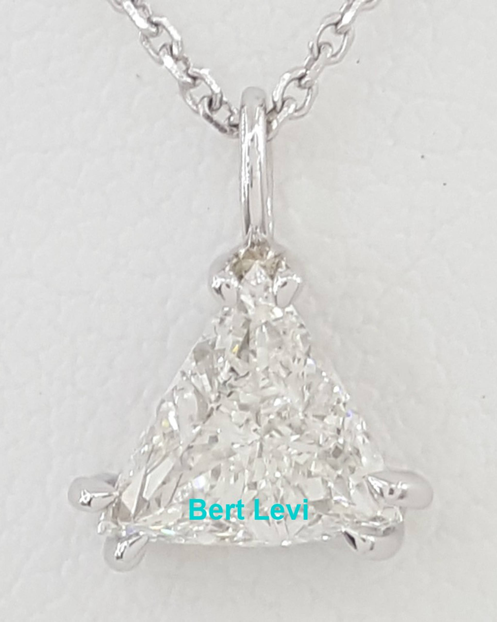 Trillion Diamond Solitaire Pendant Necklace 0.97 ct 14K White Gold GIA Rtl $6.5K