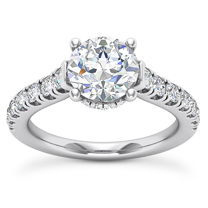 Ladies 14KT White Gold Platinum Round Diamond Halo Engagement Ring ENR9852-3