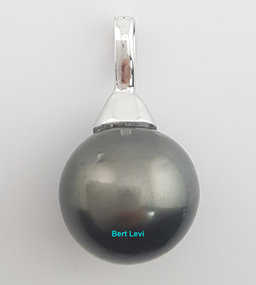 Tahitian Pearl & Diamond Pendant 12.5 mm 14K White Gold 0.12 ct 3.5 Grams